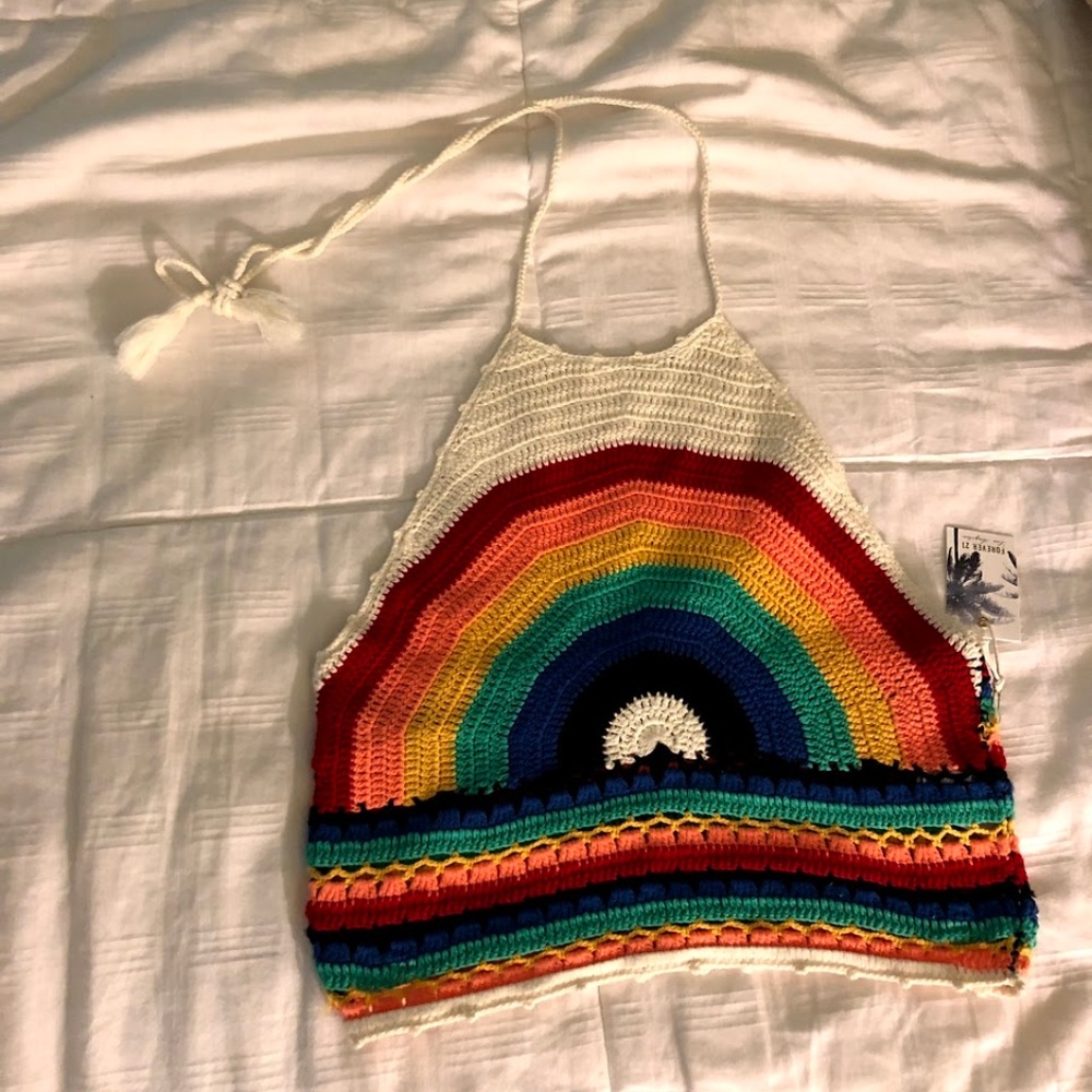 Forever 21 Rainbow Crochet Crop Top